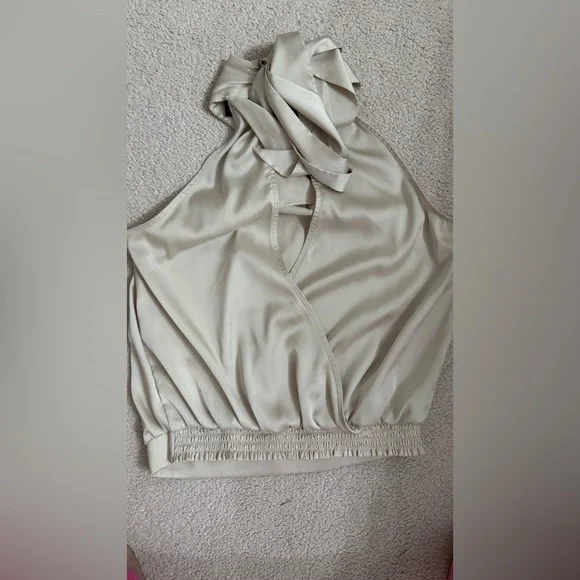 Express Cream Ruffled Cut Out Blouse - Picture 1 of 2